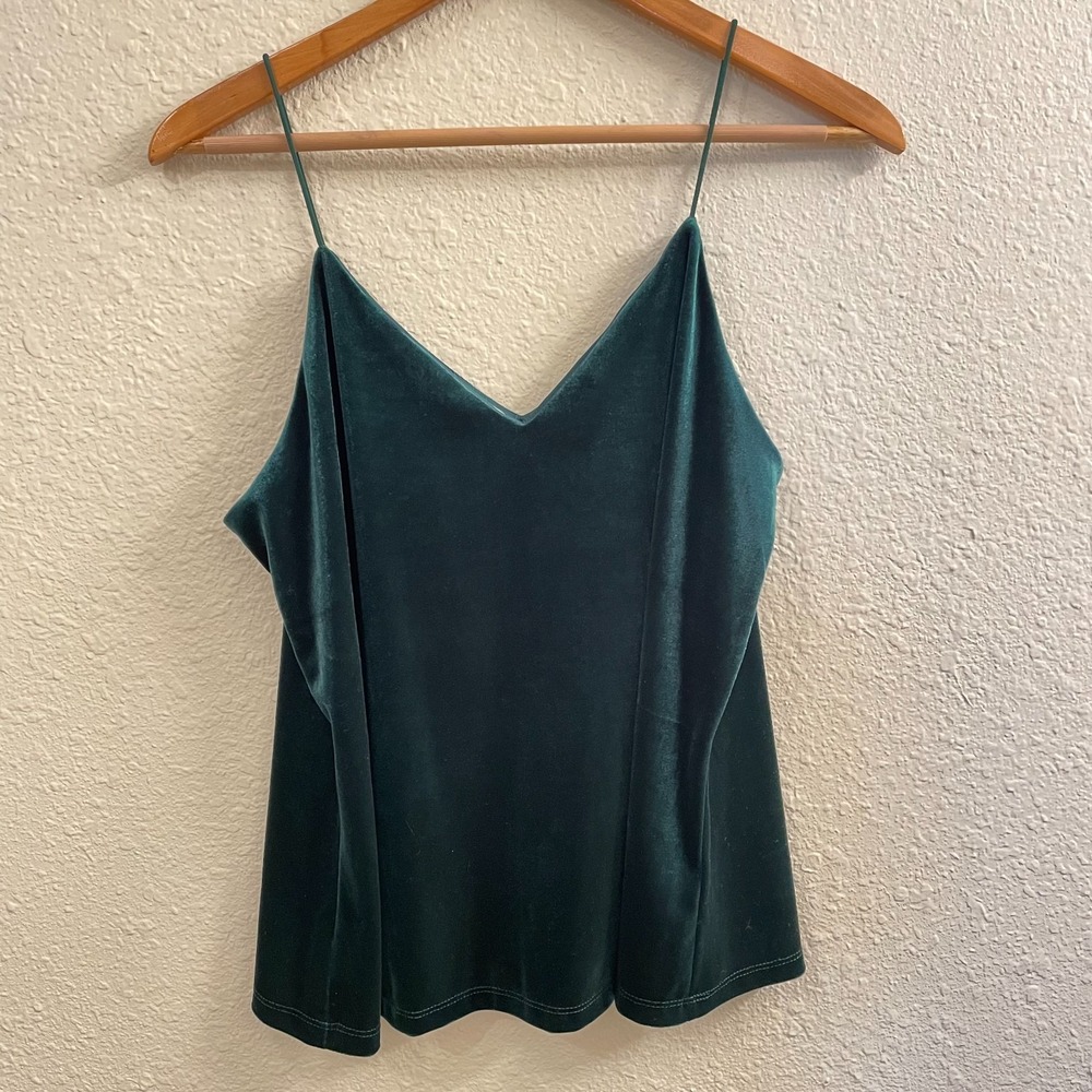 Forest Green Velvet Cami Top Minimalist Chic Sleek Sultry Evening Style NWT Y2K